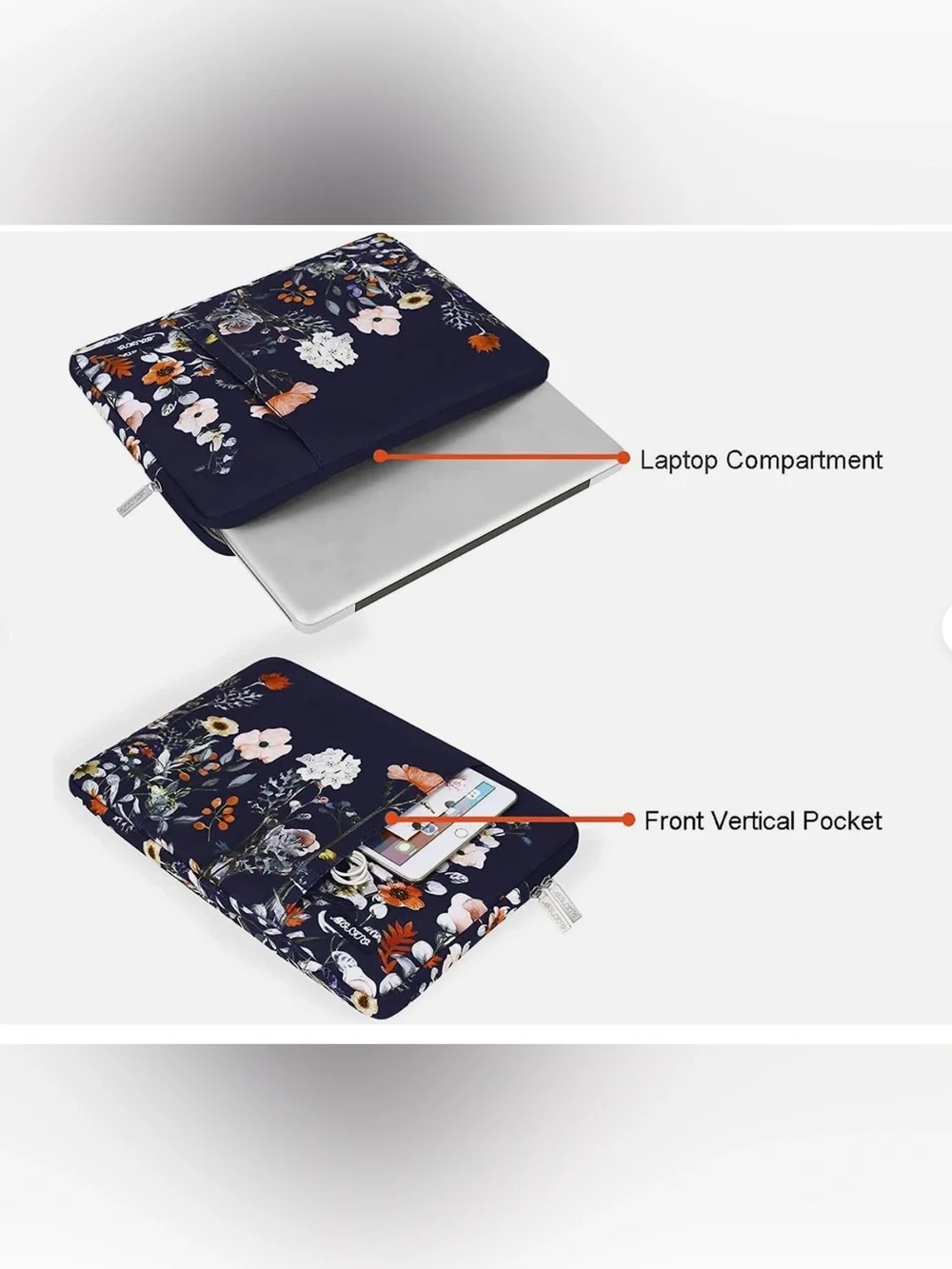 Mosiso Blue Garden Flowers Vertical Laptop Sleeve 13”x10” Collegiate Cottagecore